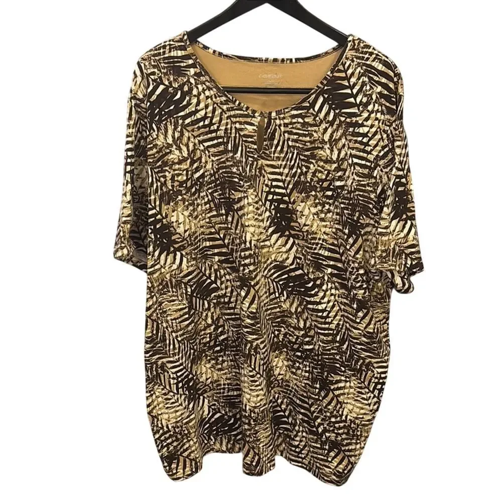 Catherines Relaxed Black‎ and Tan Short Sleeve Blouse 3X 26/28W